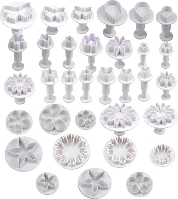 Set 33 Forme pentru Decorat Tort si Prajituri Cup Cake cu Stelute, Flori, Fluturi, Inimioare si Frunze, din PVC Alb 3D 5 cm 5 cm 2 cm Alb 33 5 cm foto