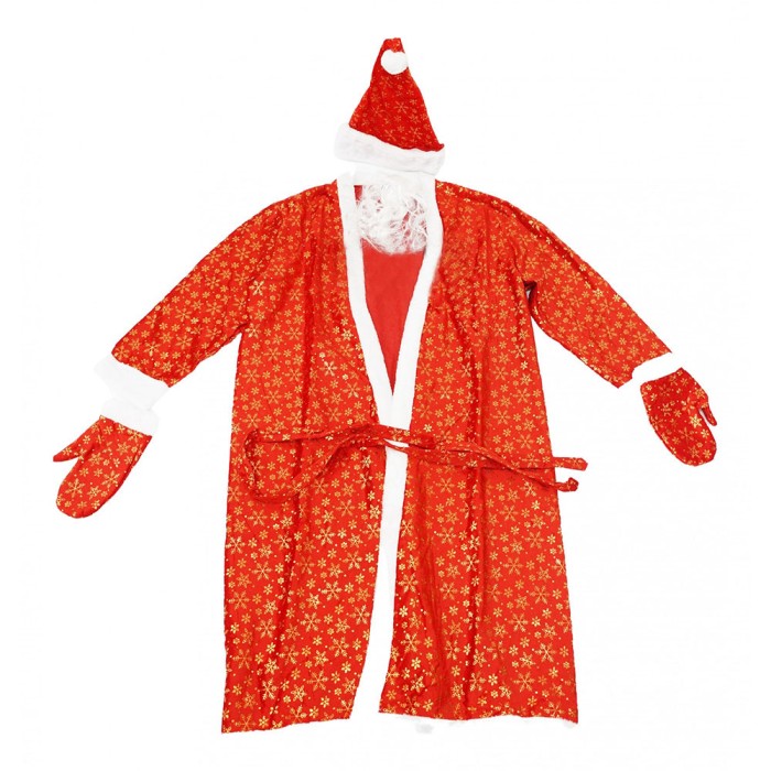 Set costum de mos craciun din 4 piese, pentru adulti, catifea, rosu