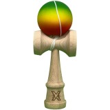 Kendama X Originala, Profesionala, Cyrax, din Lemn cu Bila Cauciucata, 18 cm, Gradient Verde/Galben/Rosu