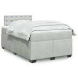 Gossi pat box spring cu saltea, gri deschis, 120x190 cm, catifea