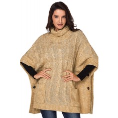 A740-126 Pulover tricotat stil poncho cu buzunare