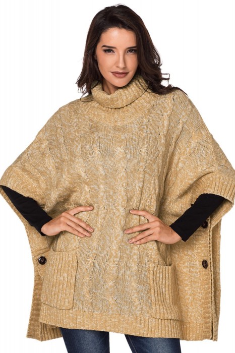 A740-126 Pulover tricotat stil poncho cu buzunare