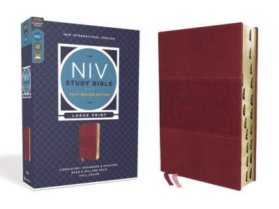 NIV Study Bible, Fully Revised Edition, Large Print, Leathersoft, Burgundy, Red Letter, Thumb Indexed, Comfort Print foto