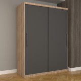 Dulap Dormitor Nova Eco 150 cm x 200 cm, fara oglinda, sonoma cu usi glisante gri