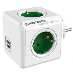 Fisa in forma de cub, 4 prize Schuko si 2XUSB, verde, Allocacoc