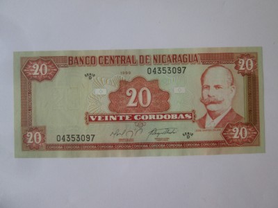 Rară! Nicaragua 20 Cordobas 1999 UNC foto