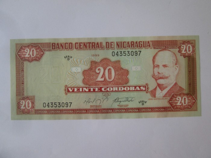 Rară! Nicaragua 20 Cordobas 1999 UNC