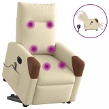 vidaXL Fotoliu electric de masaj rabatabil cu ridicare, crem, textil