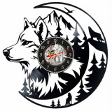 Ceas de Perete Disc Vinil "Lup Salbatic si Semiluna" Negru 30cm Skeleton