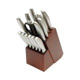 Set cutite bucatarie 16 piese cu suport lemn, foarfeca si pila ascutit, lama otel 3Cr13, maner otel 18/0 Breckner Germany