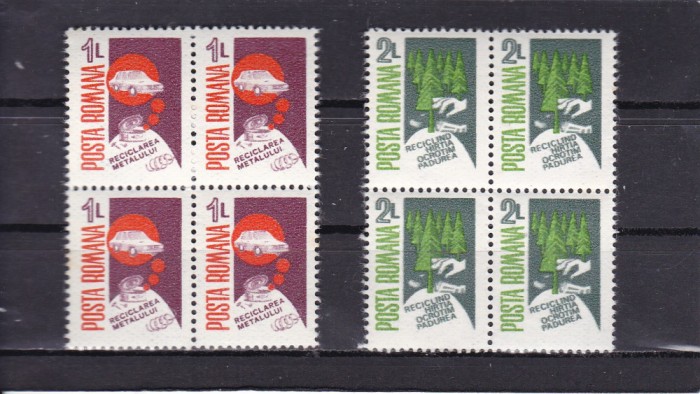 ROMANIA 1987 LP 1173 RECUPERARE RECONDITIONARE REFOLOSIRE BLOCURI DE 4 MNH