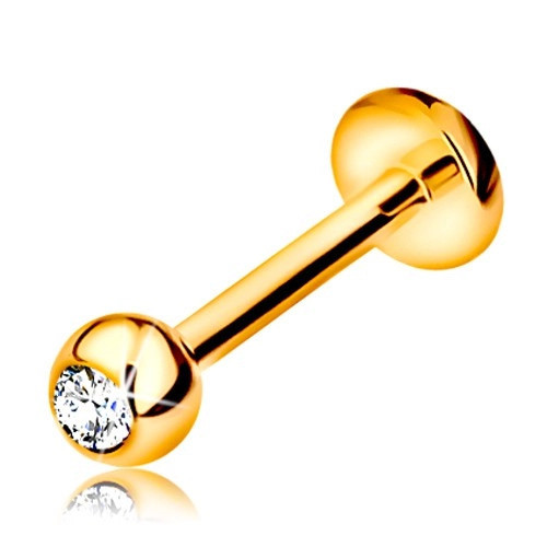 Piercing pentru buză sau bărbie din aur 9K - labret cu bilă cu zirconiu și cerc, 8 mm