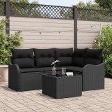 Cumpara ieftin Set de canapele pentru grădină cu pernă 5 pcs Negru Rattan poli