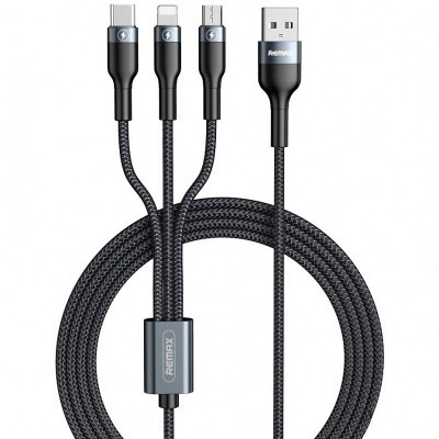 Cablu Incarcare USB - Lightning / USB Type-C / MicroUSB Remax Sury 2 Series, 3in1, 2A, RC-070th, 1.2 m, Negru foto