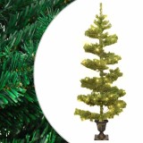 Cumpara ieftin Brad Craciun pre-iluminat ondulat cu ghiveci verde 120 cm PVC