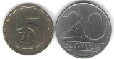 POLONIA Lot Nr 4 / 2 buc - 5 + 20 ZLOTI / ZLOTYCH 1985
