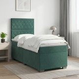 Cumpara ieftin Pat boxspring cu saltea Verde inchis 90 x 200 cm Catifea