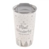 Pahar Crăciun, New Bone, Alb cu Brazi Argintii și Fulgi, Capac Plastic, Cu Mesaj &quot;It&#039;s the most wonderful time of the year&quot;, Capacitate 475 ml, Oem