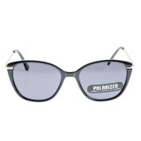 Ochelari de soare cat-eye negri cu lentile polarizate si detalii aurii