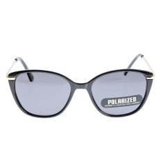 Ochelari de soare cat-eye negri cu lentile polarizate si detalii aurii