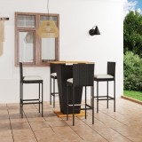 Set mobilier bar de grădină cu perne, 5 piese, negru, poliratan
