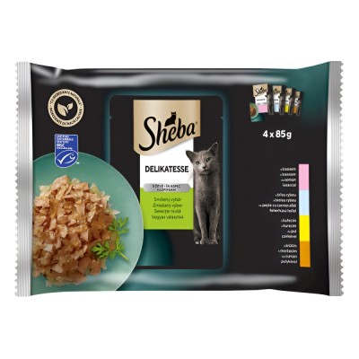 Hrana umeda pentru pisici, Sheba Mix, cu somon, peste alb, pui si curcan, in aspic, 4 x 85 g foto