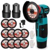 Polizor unghiular mini , fara perii, 12V, 800W, 19500rpm, 10 discuri diamant, set 2 baterii si incarcator, multicolor, Oem