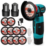 Polizor unghiular mini Gisam, fara perii, 12V, 800W, 19500rpm, 10 discuri diamant, set 2 baterii si incarcator, multicolor
