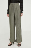 Samsoe Samsoe pantaloni femei, culoarea verde, drept, high waist