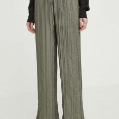 Samsoe Samsoe pantaloni femei, culoarea verde, drept, high waist