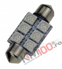 Led auto Albastru sofit cu 6 SMD 39 mm foto