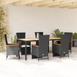 VidaXL Set mobilier de grădină cu perne, 7 piese, negru, poliratan 3277517