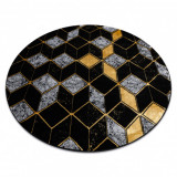 Modern GLOSS covor cerc 400B 86 stilat, glamour, art deco, 3D geometric negru / aur, cerc 120 cm
