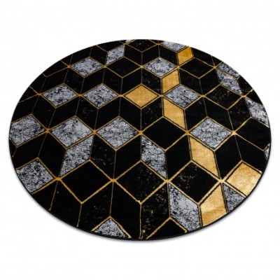 Modern GLOSS covor cerc 400B 86 stilat, glamour, art deco, 3D geometric negru / aur, cerc 150 cm foto