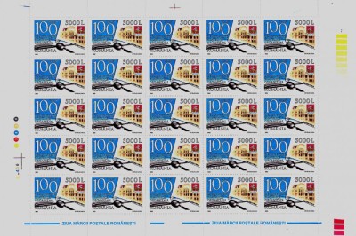 Romania 2003-Lp 1615-Ziua marcii postale romanesti--Palatul Loyd coala 25 timbre foto