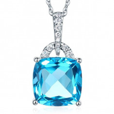 Colier Borealy Aur Alb 14 K Cushion Swiss Blue Topaz 5.8 Ct foto