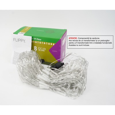 Sectiune Instalatie de Craciun Flippy, Tip Plasa, 120 LED-uri, 1.5 x 1.5 m, 8 jocuri de lumini, Interconectabila, Fir transparent, Alb rece foto