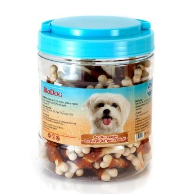 RECOMPENSE PENTRU CAINI BIODOG OS DIN CALCIU CU PIEPT DE PUI RASUCIT 500G foto