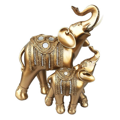 Statueta decorativa elefant cu pui si cristale, Gold, 24 cm, 508H-1 foto