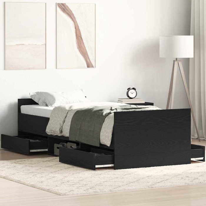 vidaXL Cadru de pat cu sertar Stejar negru 75 x 190 cm Lemn compozit 3329308