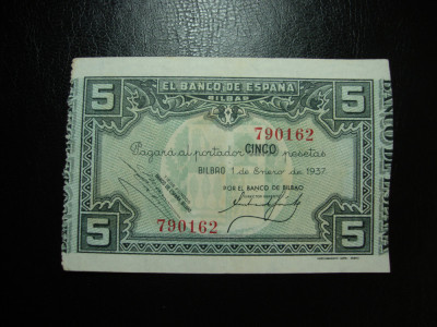 SPANIA / BILBAO 5 PESETAS 1937 XF foto