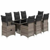 Cumpara ieftin Set bistro de gradina cu perne, 9 piese, gri, poliratan