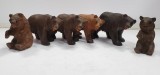 Lot format din sase ursi din lemn sculpati manual, Padure Neagra, Secol XX