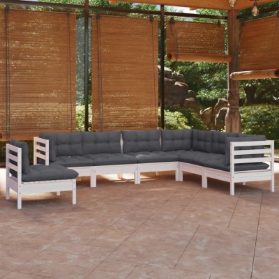 vidaXL Set mobilier grădină cu perne, 7 piese, alb, lemn masiv de pin 3096720 foto