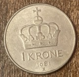 C50 - Moneda foarte veche - Norvegia - 1 koroana - 1981