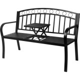 Banca de gradina, cu masuta extensibila, structura metal, negru, 127x53x84 cm, Pegi GartenVIP DiyLine