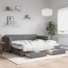 VidaXL Pat de zi cu extensie și sertare, gri &icirc;nchis, 90x190cm, textil 3196881