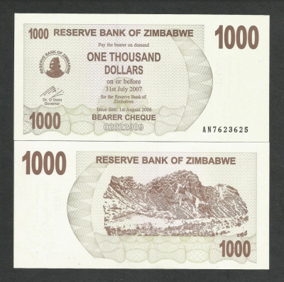 ZIMBABWE 1000 1.000 DOLARI DOLLARS 2006 UNC [1] P- 44 , necirculata foto
