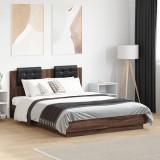Cumpara ieftin Cadru de pat cu tăblie și lumini LED, stejar maro, 120x190 cm