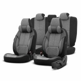 Set huse scaune auto Otom Voyager 102 Smoked 3-ZIP, universale, cusatura Airbag, fermoare bancheta spate, pentru majoritatea masinilor